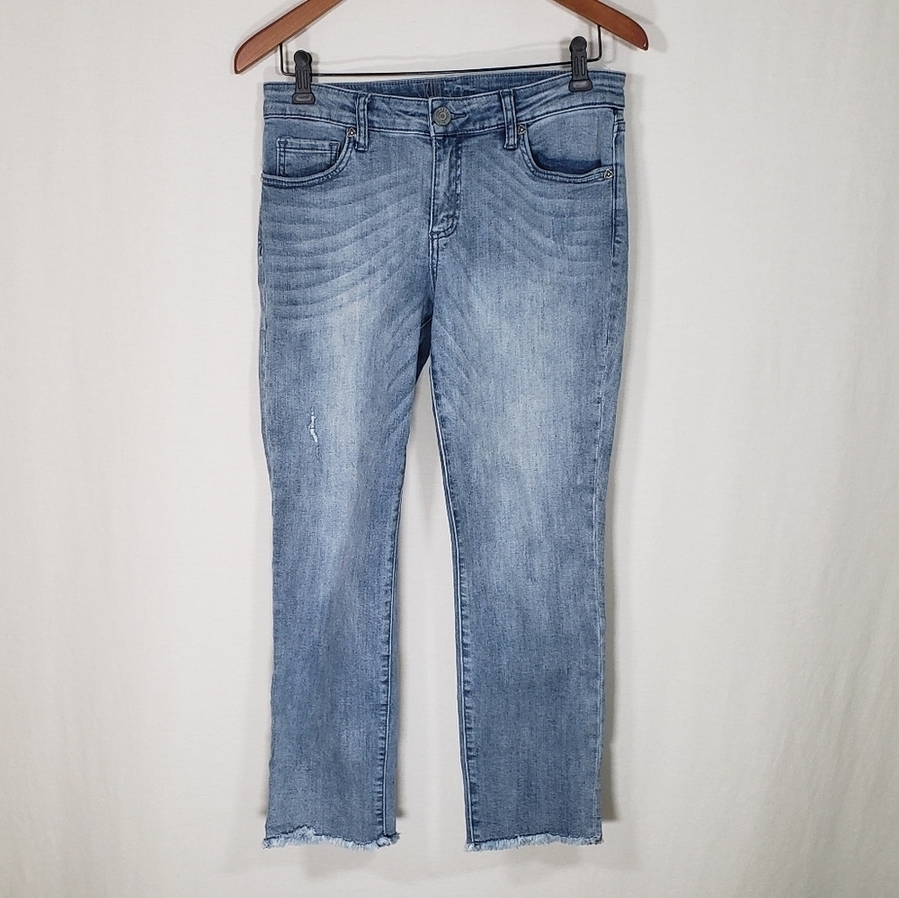 Kut From the Kloth Abigail Crop Straight Raw Hem Light Wash Size 6